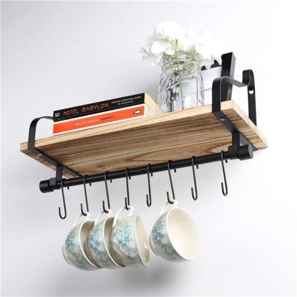 Coffee Mug Rack for Wall, Coffee Cup Holder Wall Mounted with 8 Hooks,Coffee Bar - Picture 3 of 6